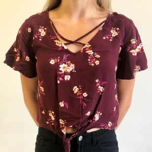 Flower Print Loose Crop Top